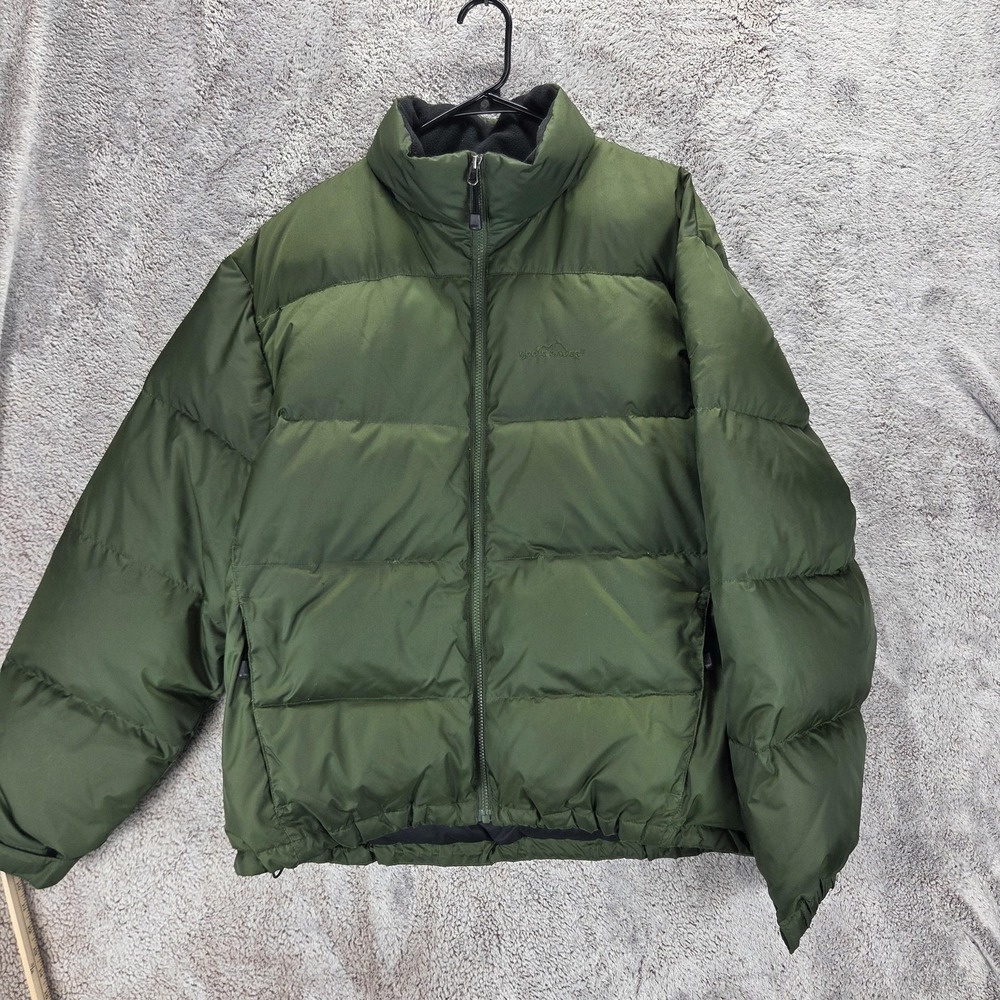 Eddie Bauer Jacket Mens XL Green Goose Down Puffer 700 Fill Full Zip Insulated